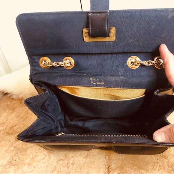 Vintage Block Navy Blue Adjustable Chain Handle Bag Size Small - Picture 10 of 15